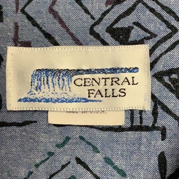 CENTRAL FALLS Blue Cotton Geometric Fish Print Vintage Button Down Shacket M - Picture 10 of 13